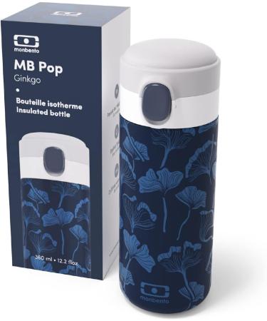MONBENTO Insulated Bottle MB Pop Ginkgo - 360ml - Leakproof - Hot/Cold 12 Hours - Blue - BPA Free - Small Water Bottle for Kids/Adults - Buy Online on SooperMarket.com