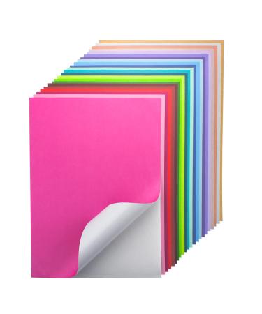24 Sheets Self Adhesive Cardstock Paper 22 Colors, A4 Colored Printable Sticker Paper for Crafts Scrapbooking Card Making Compatible with Cricut and Die Cutting Machines