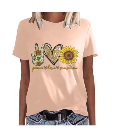 Women Short Sleeve Tops Summer Tees Plus Size Tops 2023 Tees Tshirts Shirts Cute Sunflower Graphic T-Shirt Pink XX-Large
