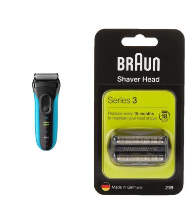 Braun Series 3 Razor men 3-in-1 electrorasier with 5 ridge places 30 min runtime 3010BT blue & Series 3 electric shaver shaving head compatible with razor men Series 3 21b black bundle with Series 3 electrical shaver shear head bundle with electrical shav