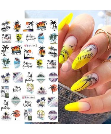 Seaside Series Nail Art Stickers - Green Coconut Palm Beach Design - Summer Holiday Decorations - DIY Nail Art Supplies - Buy Online on SooperMarket.com