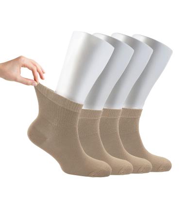 Cosyfeel Women Loose Diabetic Socks | 4-Pack Neuropathy Ankle Socks for Ladies | Super Soft Eco-Friendly Bamboo Material | Durable with Seamless Toe | Multicolour Patterns | 4 Seasons 4-7 LIGHT BEIGE