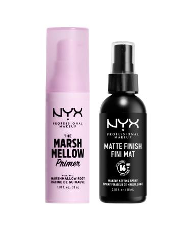 NYX PROFESSIONAL MAKEUP Marshmellow Smoothing Primer + Makeup Setting Spray, Matte Finish (2-Pack) Primer Bundle (Primer + Setting Spray)