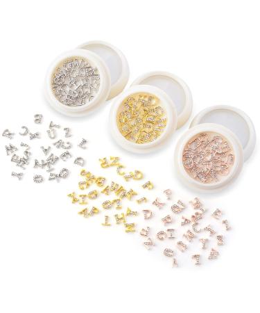 Weilisu Rhinestone Letters Nail Studs - Gold, Silver, Rose Gold | 3D Capital Rhinestone English Alphabet Charm for DIY Manicure Nails - Buy Online on SooperMarket.com