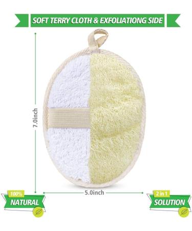 3 Packs Exfoliating Loofah Sponge Pads | Large 5x7 | 100% Natural Luffa and Terry Cloth | Premium Scrubber Body Glove for Men and Women | Ideal for Bath Spa and Shower - Buy Online on SooperMarket.com