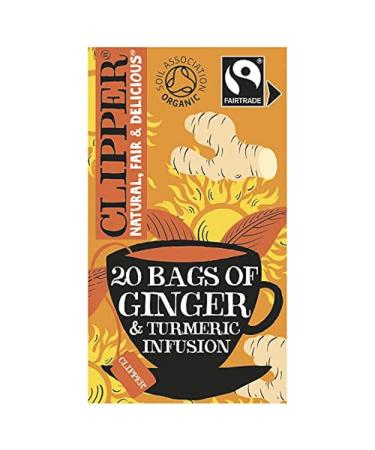 Clipper Organic Restoring Roots Ginger & Turmeric Tea Bags | 20 Tea Infusions in Envelopes | Caffeine Free Teabags | Fairtrade Herbal Tea Bags | Natural Unbleached Plant-Based & Biodegradable Sachets Single