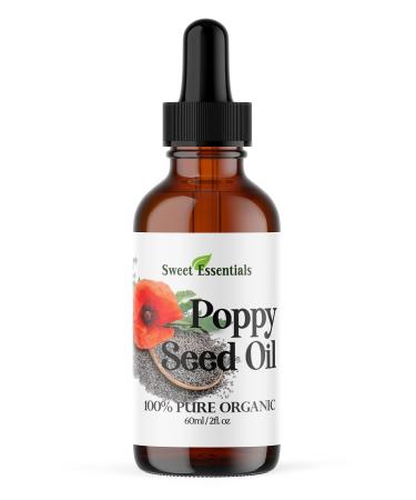Sweet Essentials Organic Poppy Seed Oil | Imported From Turkey | 2oz Glass Bottle | 100% Pure | Cold-Pressed | Natural Moisturizer for Skin Hair and Face