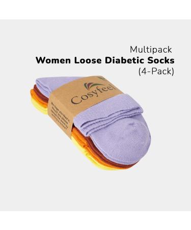 Cosyfeel Women Loose Diabetic Socks | 4-Pack Neuropathy Ankle Socks for Ladies | Super Soft Eco-Friendly Bamboo Material | Durable with Seamless Toe | Multicolour Patterns | 4 Seasons 4-7 ASSORTED-2 (LIL/B-BN/OR-PE/YL) - Buy Online on SooperMarket.com