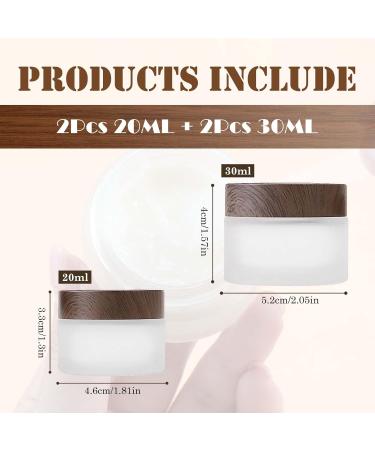 Tuakimce Set of 4 White Matted Glass Cream Cans - 20ml & 30ml Clear Fillable Containers with Lid for Cosmetics & Lottery Brown Wooden Grain Cover - Buy Online on SooperMarket.com