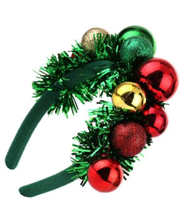 minkissy Christmas Ball Hairband Colorful Ball Headpieces with Green Tinsel Decor Xmas Party Headdress for Women Girls