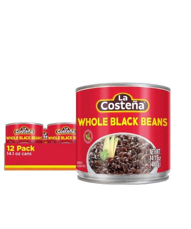 La Costena Black Whole Beans 12 x 400g Case/Mexican Frijoles Black Whole Beans Canned Cooked Beans (Pack of 12)