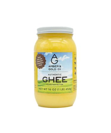 Amber & Gold - Authentic Ghee - Keto, Paleo & Gluten Free Friendly Food - Great for Healthy Snacks, Toast, Crackers, Pasta, Coffee Creamer & Cooking - 16oz