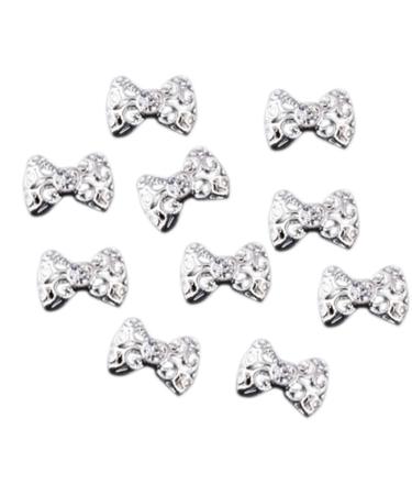 Broadfashion 10pcs 3D Glitters Bowknot Nail Stickers Bow Rhinestone Nail Art Stickers Decoration Silver