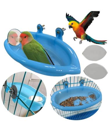 Bird Bath for Cage Birdbath Tub Bowl Basin with Double-Sided Mirror Hanging Birdbath Toy Small Animal Pet Water Shower Food Feeder for Small Birds Parrot Budgie Parakeet Cockatiel Cage Accessory