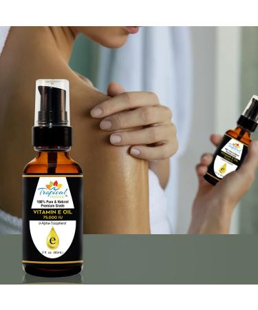 100% Pure Premium Vitamin E Oil 2 oz - Maximum Strength 75,000 IU - Anti-Aging & Moisturizing Benefits for Skin, Hair & Nails - Reduces Wrinkles, Scars & Sunburn - Travel Size - Buy Online on SooperMarket.com