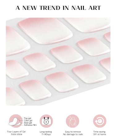 Kalolary White Gel Toenail Strips - Long Lasting Pink Gradient Pedicure Stickers | Salon Quality Nail Wraps with Nail File & Wood Stick | Perfect for UV/LED Lamp - Buy Online on SooperMarket.com