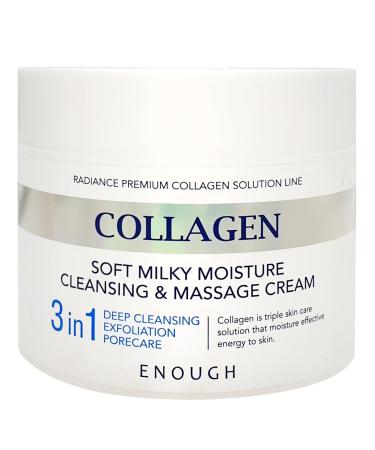 Enough Collagen Soft Milky Moisture Cleansing & Massage Cream Deep Hydrating Face Cleanser and Makeup Remover Korean Skincare for All Skin Types 10.58 oz (300g)