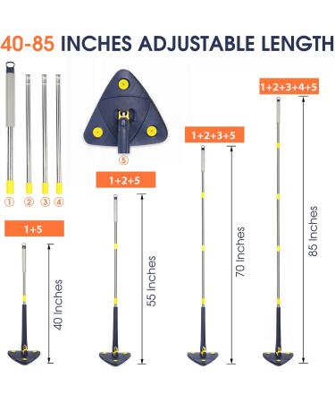 Rotatable Adjustable Cleaning Mop | 85 Long Handle 360 Triangle Baseboard Wall Cleaner with Extension Pole | 4 Reusable Washable Pads | Wet Dry for Ceiling Floor Wall | Blue - Buy Online on SooperMarket.com
