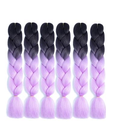 Buy Purple Kanekalon Braids Extensions | 24 Jumbo Box Braids Ombre Hair | 6-Pack Synthetic Hair for Crochet Braids (Black-Purple) - Buy Online on SooperMarket.com