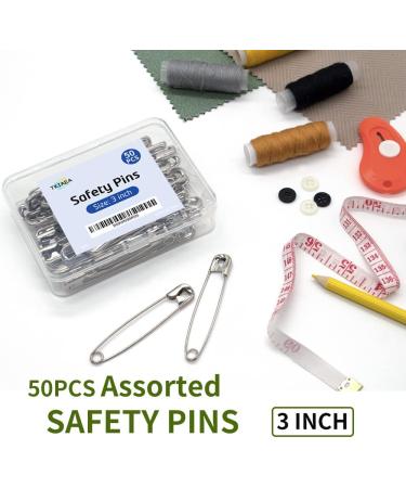Tkiaea 3 Inches Large Safety Pins Pack of 50 Big Heavy Duty Safety Pins Safety Pins Bulk Stainless Steel Safety Pins Silver - Buy Online on SooperMarket.com