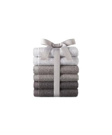Morgan Home 6 Pack Terry Cotton Wash Cloths Rags Orchid Aqua Blue Teal White Gray Green Grey Pink Red Brown Tan Multi Color (Gray Grey) 12 x 12