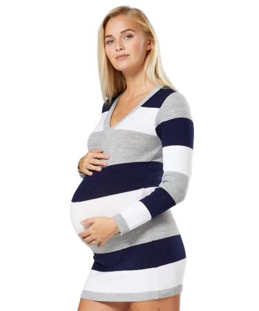 HAPPY MAMA Women's Maternity Stretch Knit Colour Block Jumper Dress Stripes 405p 16-18 Navy