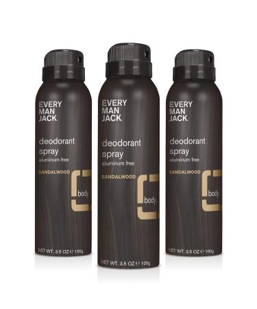 Every Man Jack Mens Sandalwood Deodorant Dry Spray - Stay Fresh Safely with Aluminum Free Mens Deodorant - Odor Crushing Long Lasting Plant-Based and No Harmful Chemicals - 3.5 oz Pack of 3