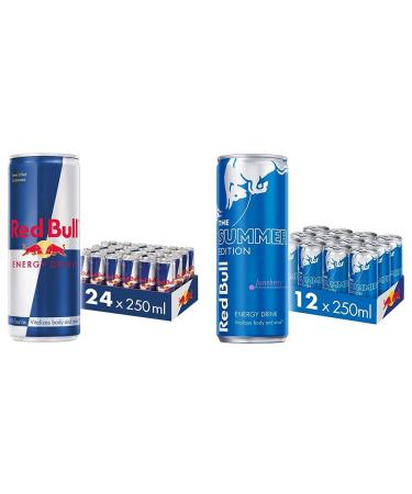 Red Bull Energy Drink 250 ml x 24 (Pack of 6 x 4) & Energy Drink Summer Edition Juneberry 250 ml x12