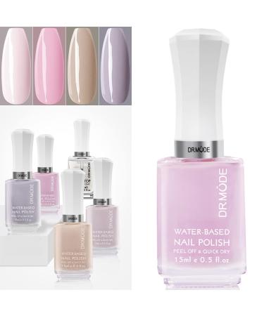 Non Toxic Nail Polish, Easy Peel Off & Quick Dry Nail Polish Set, Low Odor Water-Based Nail Lacquer for Women Kids, with 4 Colors and 2 in 1 Base Coat and Top Coat (5 Bottles,0.5 fl oz)