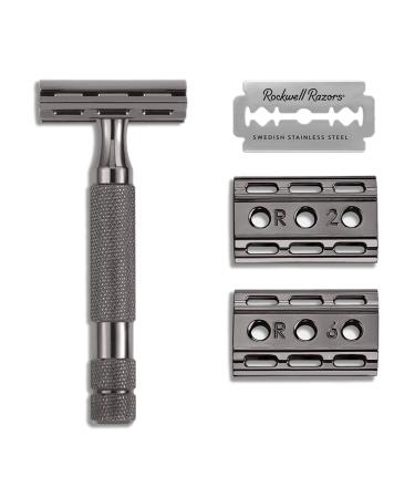 ROCKWELL RAZORS 6C Gunmetal Chrome Double-Edge Safety Razor with 6 Adjustable Shave Settings and 5 Blades