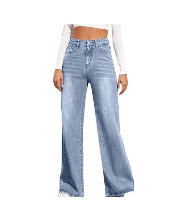 Ronony women jeans bootcut stretch flared high waist jeans straight fit baggy stretch fitness fitness high ripped jeans for women straight loose sports pants single -colored jeans pants loose soft denim leisure pants blue xl xl