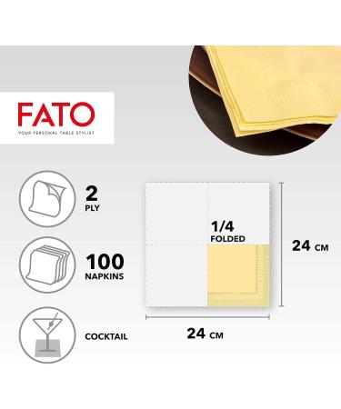 FATO Disposable Paper Napkins for Aperitifs & Cocktails - 100 Pack 24x24cm 4-Folded 2-Layer Champagne Color FSC Certified - Buy Online on SooperMarket.com