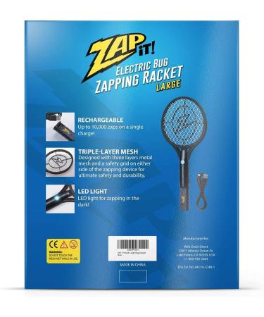ZAP IT Rechargeable Bug Zapper Racket (4000 Volt) - USB Charging Cable - Large Black - Buy Online on SooperMarket.com