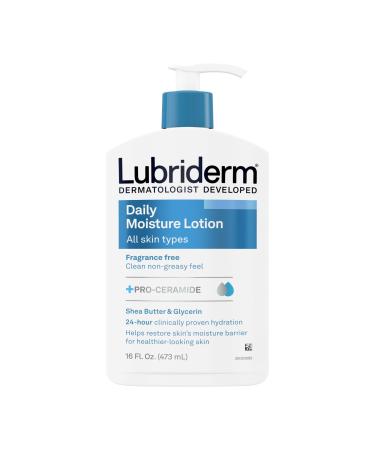 Lubriderm Daily Moisture Hydrating Unscented Body Lotion with Vitamin B5 for Normal to Dry Skin Non-Greasy and Fragrance-Free Lotion. 16 fl. oz