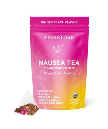 Pink Stork Nausea Relief Tea: 100% Organic Nausea Relief Tea Ginger Tea for Motion Sickness Digestion Nausea Relief for Women Women-Owned Ginger Peach 30 Cups