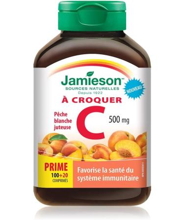 Jamieson Chewable Vitamin C 500 mg - Tangy Orange + White Juicy Peach Flavour 240 Count (Pack of 2) - Buy Online on SooperMarket.com