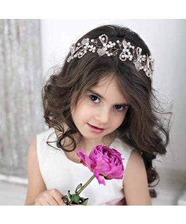 IYOU Princess Crystal Headpiece Silver Flower Wedding Headband Pearl Holy Communion Hair Accessories for Flower Girl Bride Bridesmaid - Buy Online on SooperMarket.com