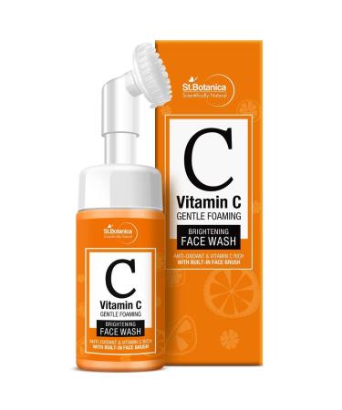 StBotanica Vitamin C Brightening Foaming Face Wash with Built in Brush 120ml - With Stabilised Vitamin C Turmeric Saffron No Sulphate Parabens