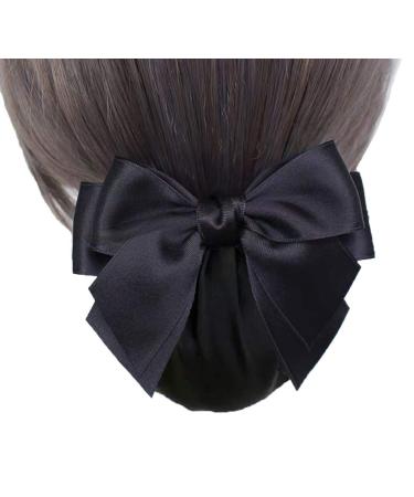 Women's Black Hair Clip Ribbon Barrette with Net Chignon - Professional Hair Bun Cover and Bow-knot Decor - Buy Online on SooperMarket.com