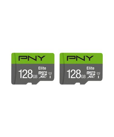 PNY 128GB Elite Class 10 U1 microSDXC Flash Memory Card 2-Pack - 100MB/s, Class 10, U1, Full HD, UHS-I, micro SD 128GB FLASH CARD - 2 PACK