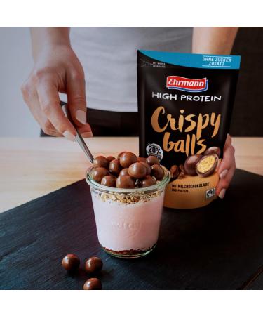 Ehrmann High Protein Crispy Balls - Sugar-Free Milk Chocolate & Fairtrade Cocoa | 12 x 55g Grain Snacks for Healthy Energy - Buy Online on SooperMarket.com