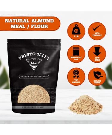 Presto Sales Almonds 16 oz - Fresh Raw Unblanched Almond Flour | KETO, PALEO & Vegan Friendly | Skin on, Premium Quality | Low Carb, High Protein Wheat Substitute for Baking | 1 lb Resealable Pouch - Buy Online on SooperMarket.com