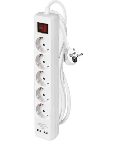 Buy Emos Socket Strip with USB 5-Fold Multiple Socket & 3m Extension Cable | IP20 Indoor Use 2x 2.1A Wall Bracket Included - Buy Online on SooperMarket.com