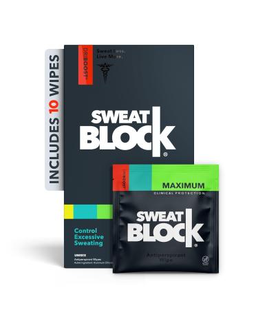 SweatBlock Clinical Strength DRIBOOST Antiperspirant Wipes - Treat Hyperhidrosis & Excessive Sweating for Men, Women, and Teens - 7 Days of Protection Per Wipe - Dermatologist Tested, Unscented,10 ct. Clinical Protection 1