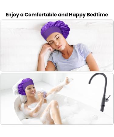Silk Hair Wrap for Sleeping - Satin Bonnet Sleep Cap for Curly Hair | Soft Satin Head Cover for Women Girls | Purple Silk Bonnet for Makeup and Hair Protection - Buy Online on SooperMarket.com