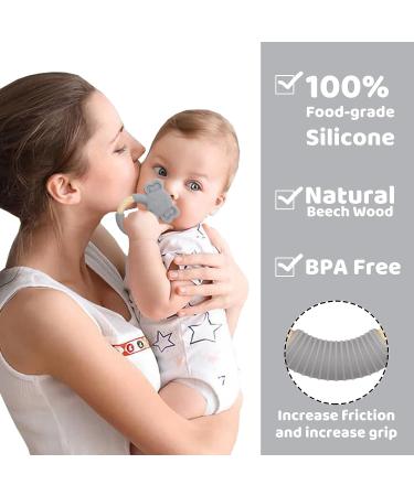 Elephant Baby Teething Toy - Natural Wooden Ring, Food-Grade Silicone, 12+ Months - Buy Online on SooperMarket.com