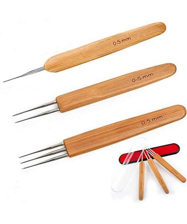 0.5 Crochet Needle for Dreads - 0.5mm Dreadlock Crochet Needle 3Pcs/Set Loc Crochet Needle for Dreadlock Loc Tool for Interlocking Crochet Needle for Dreadlocks (1Hook,2Hook,3Hook) 0.5mm 3 Piece Set