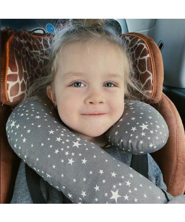 Kids Travel Neck Pillow Car Seat Belt Cover Pad Children Soft U-shape Head Neck Support Pillow Car Seat Safety Shoulder Strap Cushion Shoulder Protector Sleeping Headrest Car Accessories for Boy Girl Grey
