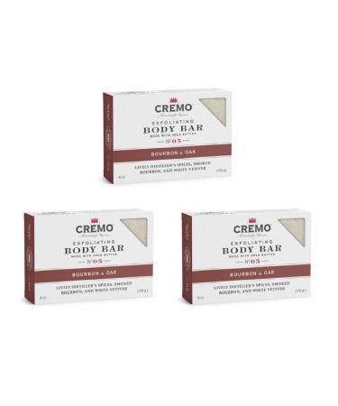 Cremo Exfoliating Body Bars (Pack of 3) Bourbon & Oak - A Combination of Lava Rock and Oat Kernel Gently Polishes While Shea Butter Leaves Your Skin Feeling Smooth and Healthy