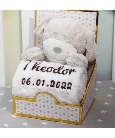 Botobaby Personalized Baby Gift Set - Custom Baby Blanket Plush Toy & Birth Details | Perfect for Baptism & Baby Shower (Beige Dog) - Buy Online on SooperMarket.com